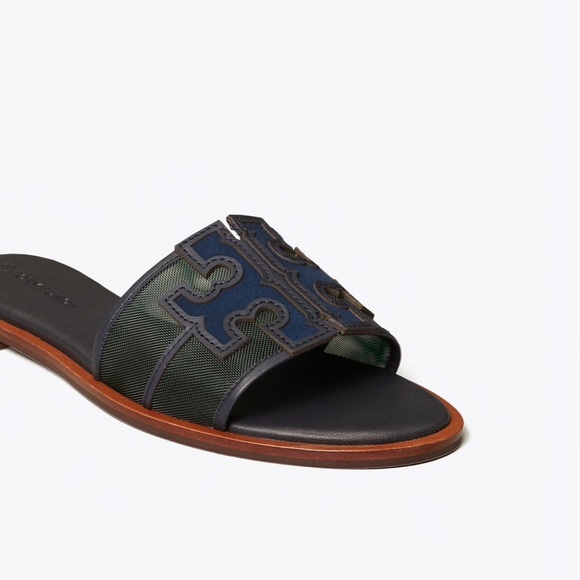 NEW 9.5 Tory Burch Ines Mesh Slide Black NavyGreen - Picture 3 of 10
